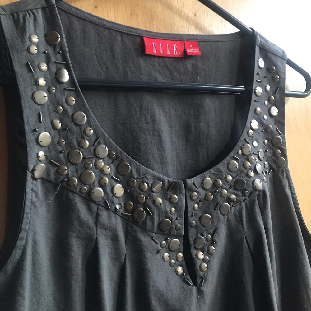 ELLE Charcoal Studded Scoop Neck Sleeveless Top